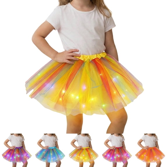 UJNDER Glitter Skirt Girls Glitter Skirt with Lights Layered Tutu for Party Dress Up Skirts for Girls Yellow,One Size