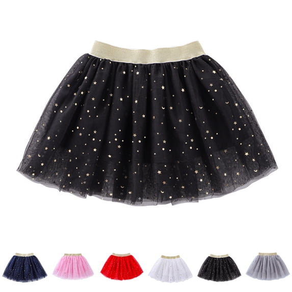 UJNDER Glitter Skirt Kids Tutu Skirt with Glitter Print Star Party Skirt for Girls 1-10 Years for Festivals Cute Skirts Black,2-3 Years
