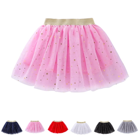 UJNDER Glitter Skirt Kids Tutu Skirt with Glitter Print Star Party Skirt for Girls 1-10 Years for Festivals Cute Skirts Pink,6-8 Years