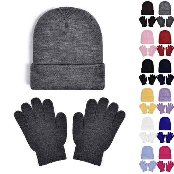 UJNDER Hat Gloves Sets Kid's Winter Knitted Beanie with Lined Mittens for Cold Weather Cozy Warm Cap and Gloves Set for Boys Girls