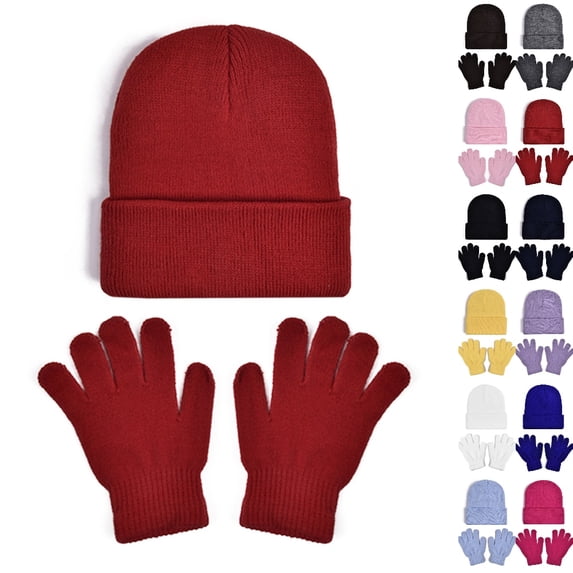 UJNDER Hat Gloves Sets Kid's Winter Knitted Beanie with Lined Mittens for Cold Weather Cozy Warm Cap and Gloves Set for Boys Girls