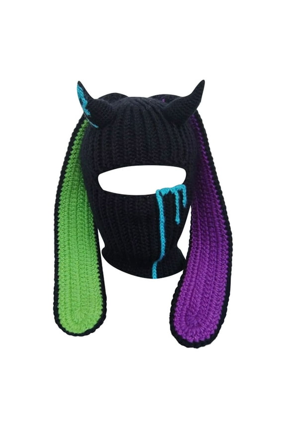 Hats Rabbit Ear Hat Autumn And Winter Neck Knitted Hat For Warmth And Comfort Fun Animal Design Beanie For Women Girls Cold Weather Green