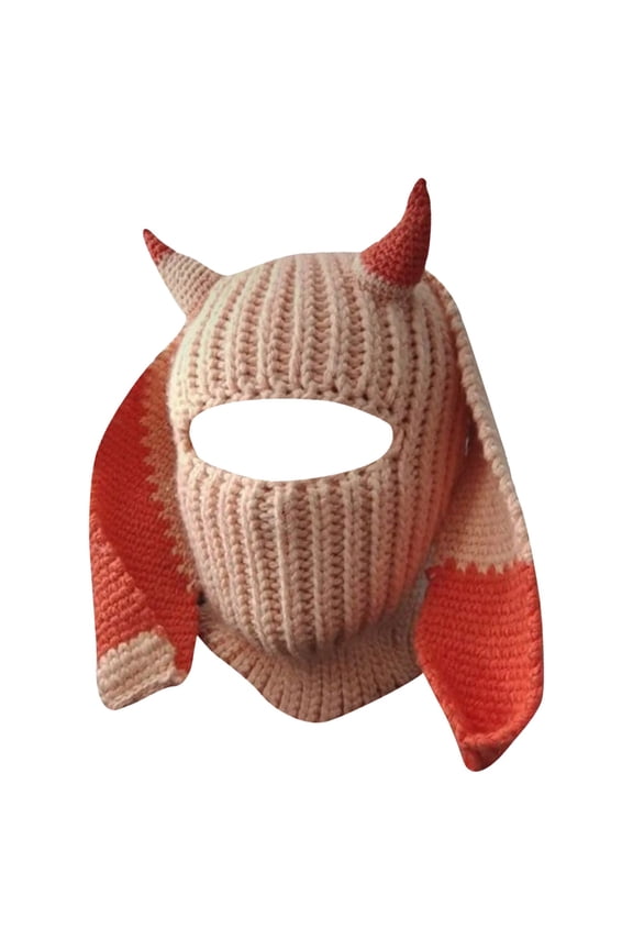 Hats Rabbit Ear Hat Autumn And Winter Neck Knitted Hat For Warmth And Comfort Fun Animal Design Beanie For Women Girls Cold Weather Orange