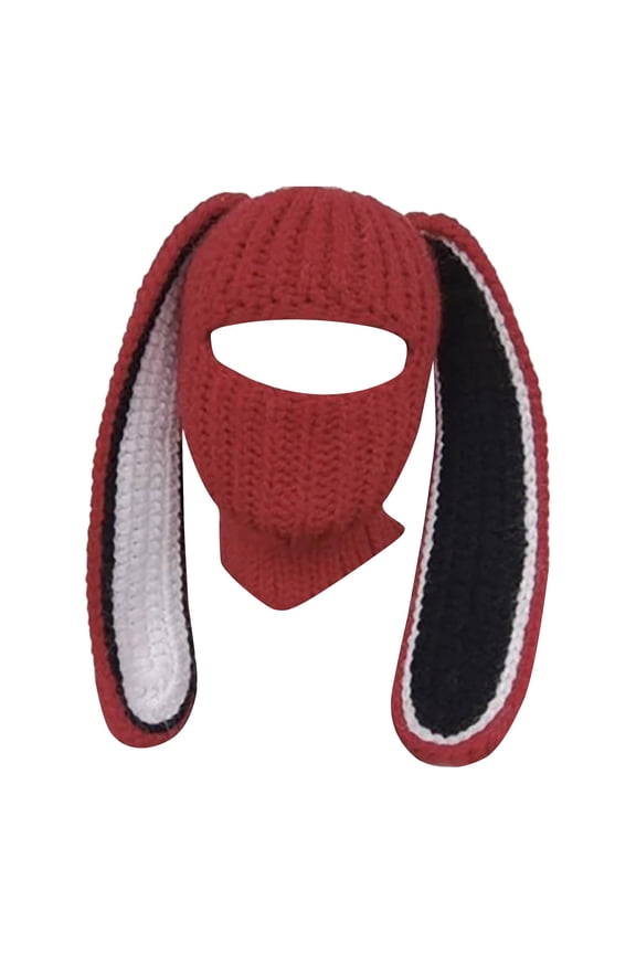 Hats Rabbit Ear Hat Autumn And Winter Neck Knitted Hat For Warmth And Comfort Fun Animal Design Beanie For Women Girls Cold Weather Red