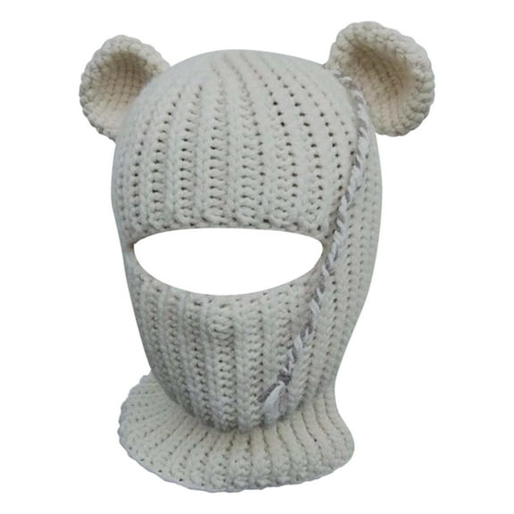 UJNDER Hats Rabbit Ear Hat Autumn And Winter Neck Knitted Hat For Warmth And Comfort Fun Animal Design Beanie For Women Girls Cold Weather White