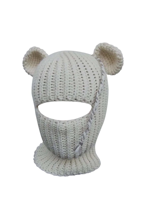 Hats Rabbit Ear Hat Autumn And Winter Neck Knitted Hat For Warmth And Comfort Fun Animal Design Beanie For Women Girls Cold Weather White
