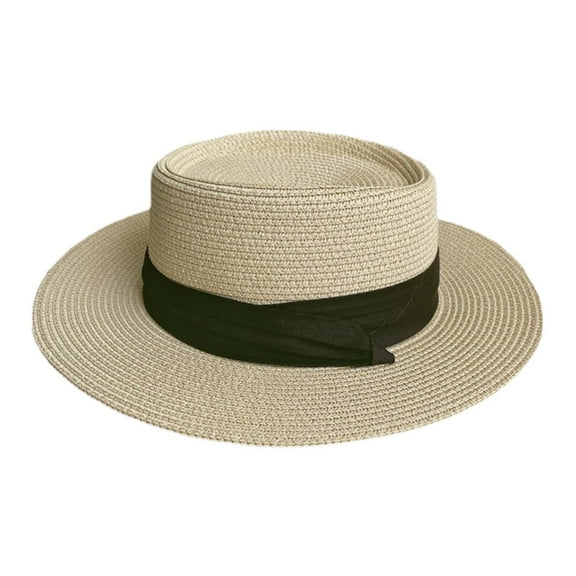 UJNDER Hats Summer Women's Wide Brim Straw Hat French Style Panama Sun Hat for Beach Sunshade Stylish Headwear for Outdoor Activities Dark Blue
