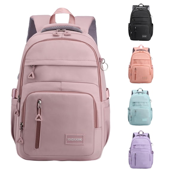 UJNDER High School Students Large Capacity Nylon Travel Backpack with Multiple Compartments for Casual Daily Commuting,Pink,Large