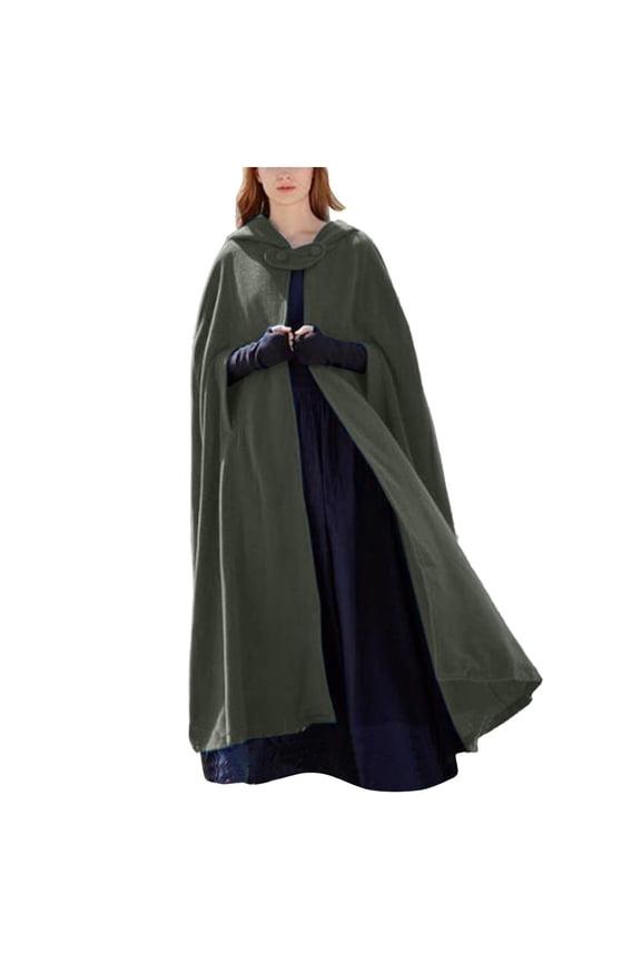 Hooded Long Women Cape Winter Casual Overcoat Fashion Button Cloak Wool Coat Coats for Women Green S