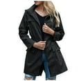 thumbnail image 1 of UJNDER Hooded Waist Zipper Rainproof Outdoor Mountaineering Jacket Waist Drawstring for Women Jackets for Women Black XL, 1 of 8