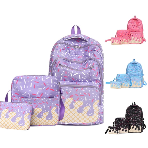 UJNDER Ice Cream Series 3-Piece Backpack for Everyday Use Lightweight Travel Daypack with Spacious Compartments and Stylish Design School Backpack,01_Purple,Mid