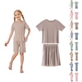 thumbnail image 1 of UJNDER Kid'S Summer Ice Breathable Crew Neck Short Sleeve Top With Shorts Two Piece Loungewear Set For 2-15Y Toddler Casual Kids Pajamas,02_Khaki,18-24 Months, 1 of 6