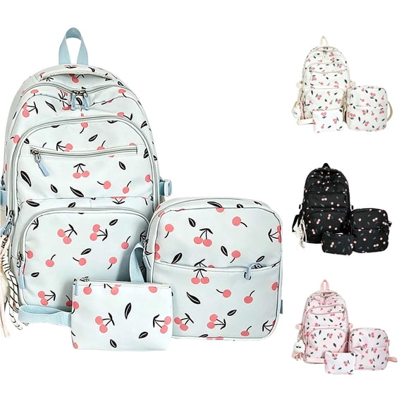 UJNDER Kids Adorable Cherry Printed Backpack with Spacious Main Compartment and Padded Straps for Elementary School Daily Use,Blue,Mid