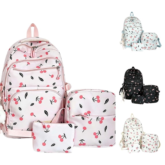 UJNDER Kids Adorable Cherry Printed Backpack with Spacious Main Compartment and Padded Straps for Elementary School Daily Use,Pink,Mid