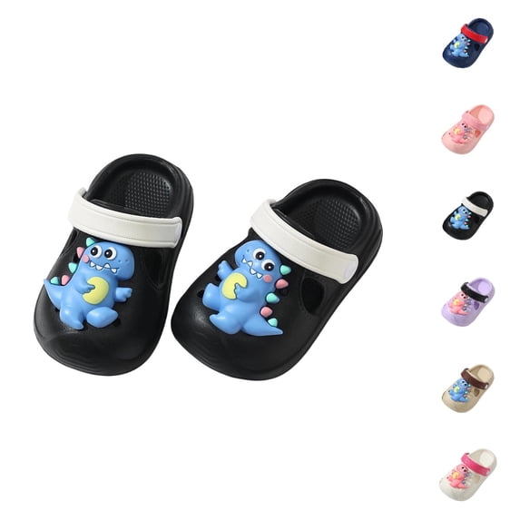 UJNDER Kids Clogs Boys and Girls Playful Cartoon Dinosaur Lightweight Beach Slide for Toddlers and Children,Black,12-18 Months