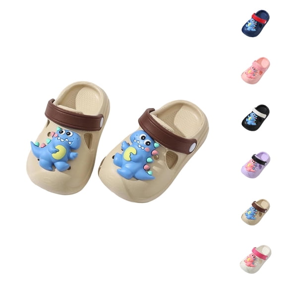 UJNDER Kids Clogs Boys and Girls Playful Cartoon Dinosaur Lightweight Beach Slide for Toddlers and Children,Khaki,2.5-3 Years