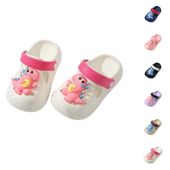 UJNDER Kids Clogs Boys and Girls Playful Cartoon Dinosaur Lightweight Beach Slide for Toddlers and Children,White,5.5-6 Years