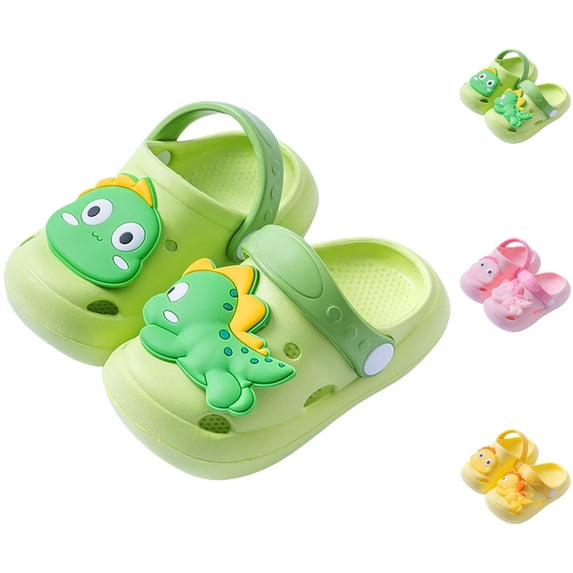UJNDER Kids Clogs Boys and Girls Summer Soft Sole Anti- Cute Dinosaur Pattern Indoor Outdoor Casual Slippers,Green,2.5-3 Years