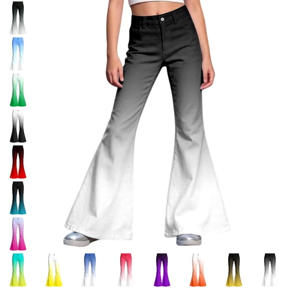 UJNDER Kids Gradient Color Flared Trousers Elastic Waist Soft Comfortable Blend Everyday Wear Kids Pants,01_Light Gray,13-14 Years