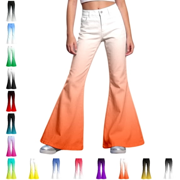 UJNDER Kids Gradient Color Flared Trousers Elastic Waist Soft Comfortable Blend Everyday Wear Kids Pants,01_Orange,5-6 Years
