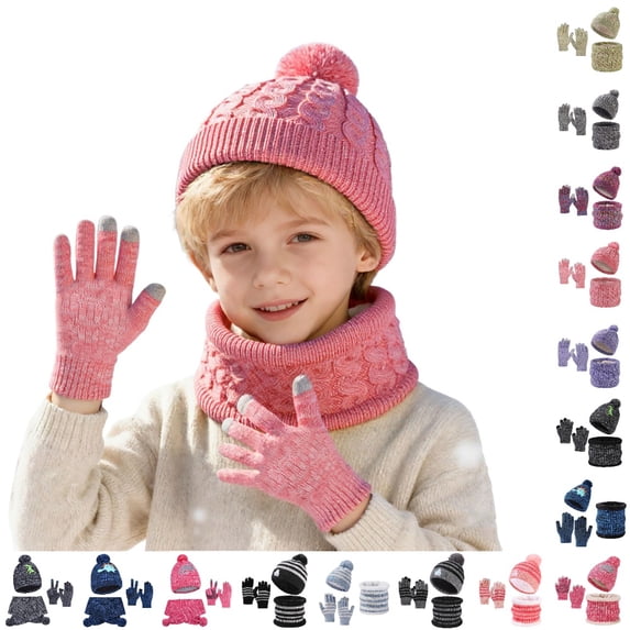 UJNDER Kids' Hat Scarf Gloves Set Winter Knit Hat Scarf and Gloves with Cartoon Car Striped Pattern Soft Warm Three Piece Ensemble for Boys and Girls