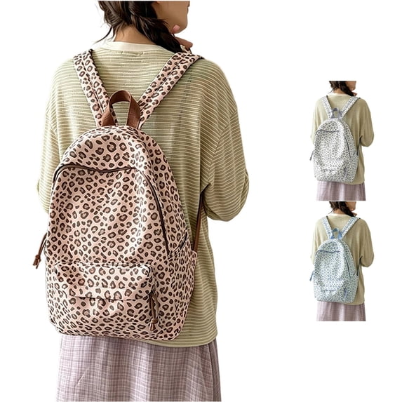 UJNDER Kids Leopard Print Casual Backpack for Travel and School Use Lightweight Versatile Daypack for Middle School Students,Pink,Mid