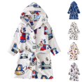 thumbnail image 1 of UJNDER Kids Long Sleeve Cartoon Printed Hooded Flannel Bathrobe with Pockets Cozy Pajamas Kids Robe,01_White,3-4 Years, 1 of 3