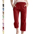 thumbnail image 1 of UJNDER Kids Solid Washed Crinkled Drawstring High Waisted Wide Leg Capri Trousers with Pockets Comfy Kids Pants,Red,13-14 Years, 1 of 5
