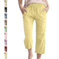 thumbnail image 1 of UJNDER Kids Solid Washed Crinkled Drawstring High Waisted Wide Leg Capri Trousers with Pockets Comfy Kids Pants,Yellow,13-14 Years, 1 of 5