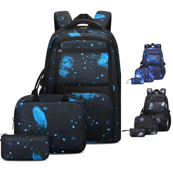 UJNDER Kids Starry Sky Backpack with Matching Pouch and Pencil Spacious 3 Piece Set for Boys and Girls Everyday School Use,Blue,Mid