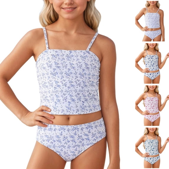 UJNDER Kids Swimsuit Girls One Piece for Swimming Beach Pool with Comfortable Soft and Stylish Floral Design 4-14Y Bathing Suit for Girls Blue,7-8 Years