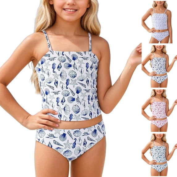 UJNDER Kids Swimsuit Girls One Piece for Swimming Beach Pool with Comfortable Soft and Stylish Floral Design 4-14Y Bathing Suit for Girls Light Blue,7-8 Years