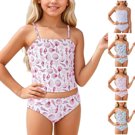 UJNDER Kids Swimsuit Girls One Piece for Swimming Beach Pool with Comfortable Soft and Stylish Floral Design 4-14Y Bathing Suit for Girls Light Pink,5-6 Years