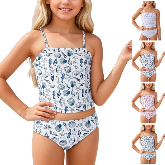UJNDER Kids Swimsuit Girls One Piece for Swimming Beach Pool with Comfortable Soft and Stylish Floral Design 4-14Y Bathing Suit for Girls Sky Blue,9-10 Years