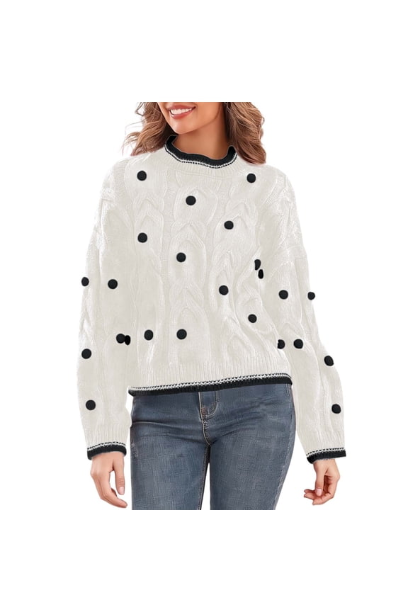 Knit Pullover Sweater with Bobble Detail Soft Yarn Casual Comfortable Top for Everyday Wear Light Yellow One Size