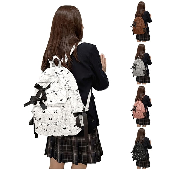 UJNDER Korean Style Backpack with Bow and 107 Design Large Capacity Daypack for Students with Padded Laptop Compartment School Backpack for Girls,02_White,Large