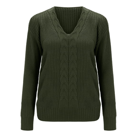 UJNDER Ladies Autumn Winter Long Sleeve Solid Color V Neck Slim Fit Fashion Knitted Pullover Sweater Top GN2 S