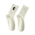 thumbnail image 1 of UJNDER Ladies Combed Embroidered Letter College Style Sports Mid Calf Socks White, 1 of 4
