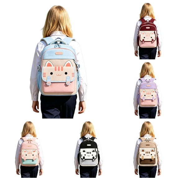 UJNDER Lightweight Cat Pattern Backpack for Boys and Girls Breathable Water-resistant Daypack with Color Block Design for Elementary Kids Kids School Backpack,01_Light Blue,Mid