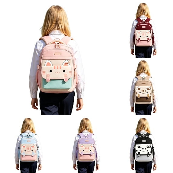 UJNDER Lightweight Cat Pattern Backpack for Boys and Girls Breathable Water-resistant Daypack with Color Block Design for Elementary Kids Kids School Backpack,01_Pink,Mid