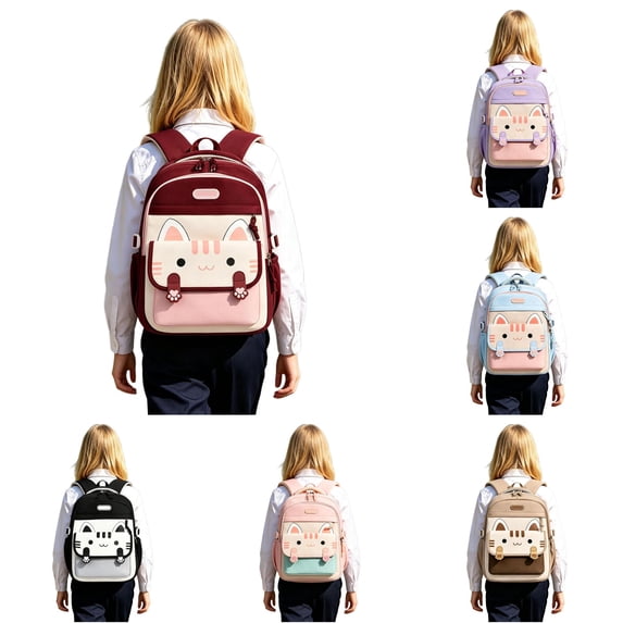 UJNDER Lightweight Cat Pattern Backpack for Boys and Girls Breathable Water-resistant Daypack with Color Block Design for Elementary Kids Kids School Backpack,01_Red,Mid