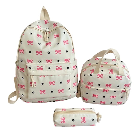 UJNDER Lightweight Floral Print Bow Backpack for Girls Spacious Everyday Daypack with Comfortable Straps for Commute and Leisure Girls School Backpack,02_White,Mid