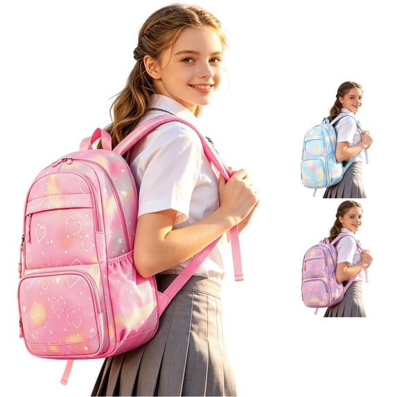 UJNDER Lightweight Large Capacity Student Backpack Set Fashionable Casual Daypack for Kids Commuting and School Activities School Backpack,02_Pink,Large