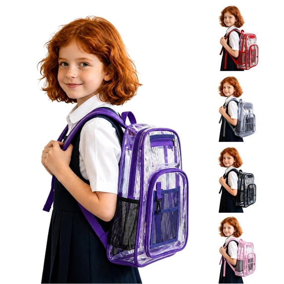 UJNDER Lightweight Transparent Kids Backpack with Clear Design Easy Item Visibility Daypack for School and Daily Use Kids School Backpack,01_Purple,Mid