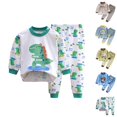 thumbnail image 1 of UJNDER Little Boys Girls Cartoon Print Round Neck Long Sleeve Top and Pants Thermal Loungewear Pajama Set for Toddler Kids Kids Pajamas,02_Mint Green,2-3 Years, 1 of 3