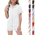 thumbnail image 1 of UJNDER Little Girl'S Summer One-Piece Button Down Short Sleeve Top With Shorts Two Piece Classic Loungewear Set For Kids Girls Pajama Set,White,6-7 Years, 1 of 4