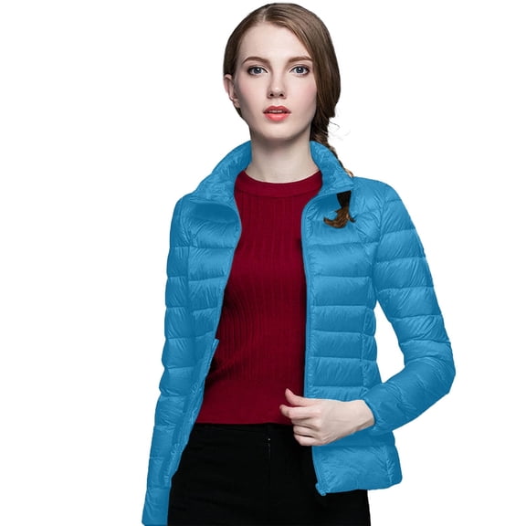UJNDER Long Coat Women Lightweight Plus Size Down Coat Casual Solid Color Full Zip Warm Jacket No Hood Blue XXXL