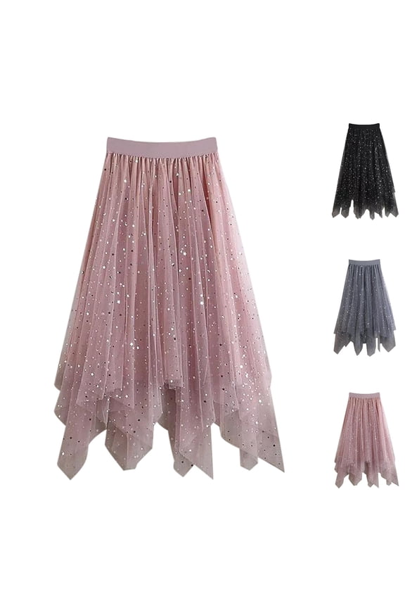 Long Skirt Girls Kids Star Skirts for Long Skirt Tutu High Low Skirt Sparkly Layered Elastic Waist A Line Skirts for Girls Pink,8-9 Years