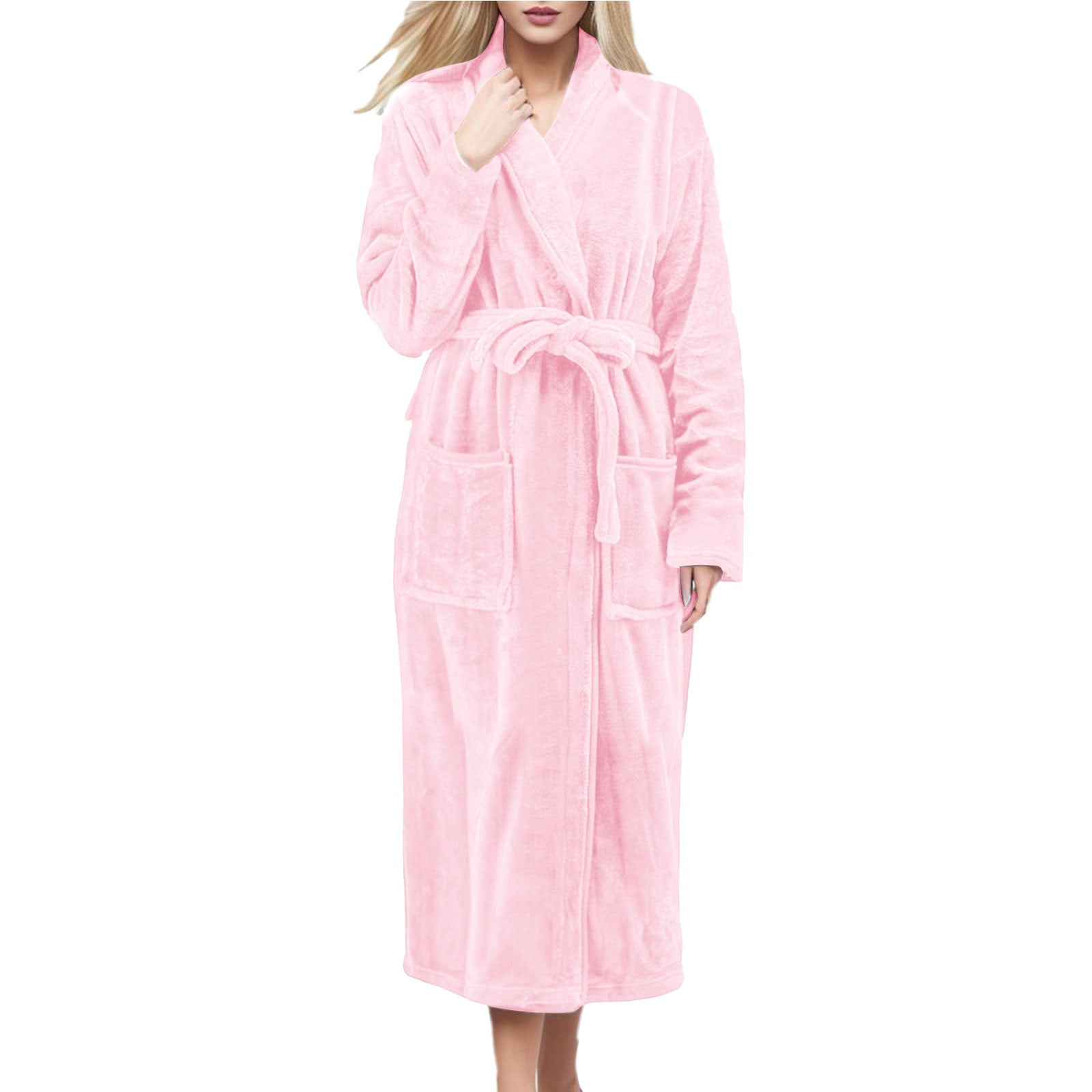 Stylish Robe UJNDER Long Sleeve Shawl Collar Soft Robe with Belt Cozy Loungewear ...