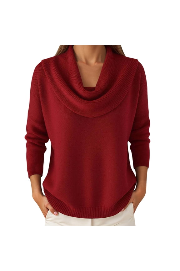 Long Sleeve Solid Color Pullover Sweater Soft Comfortable Knitted Top for Everyday Casual Wear and Fall Winter Fashion Red XXXL